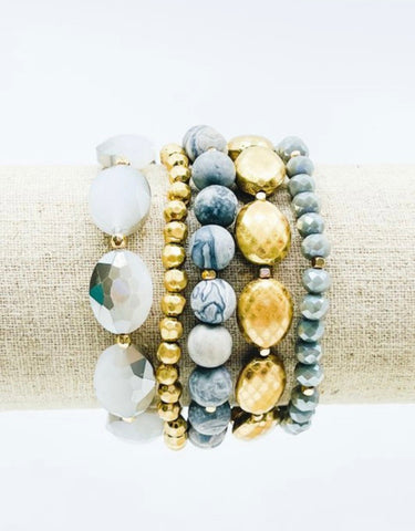 DOING BIG THINGS GLASS STONE BRACELET SET - GREY-Grey-[option4]-The Lovely Lola Boutique-Womens-Clothes