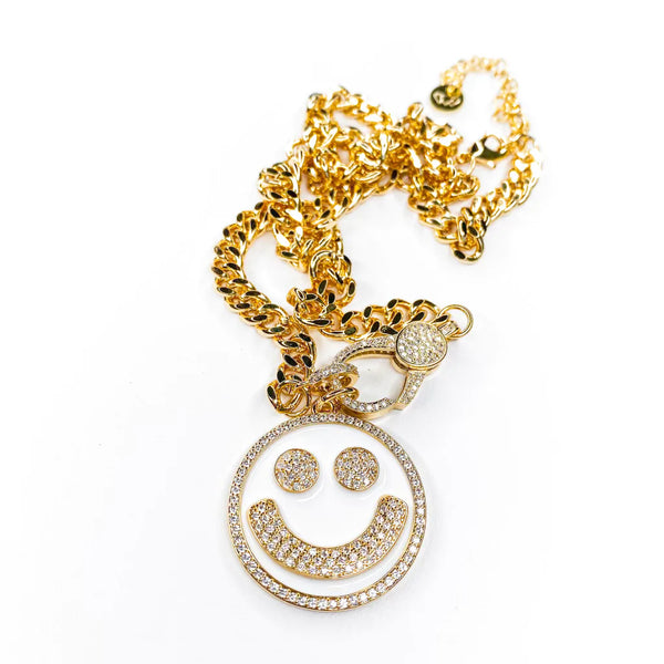 SMILEY FACE PAVE STONE NECKLACE-[option4]-The Lovely Lola Boutique-Womens-Clothes