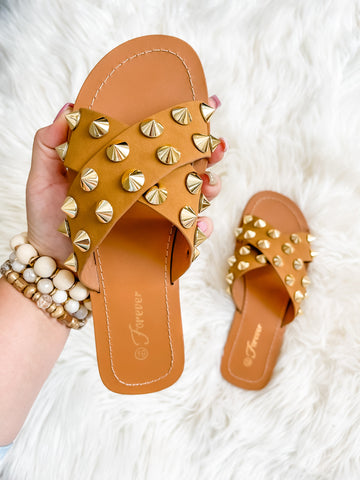 LOVING EVERY SECOND STUD SANDALS - COGNAC-[option4]-The Lovely Lola Boutique-Womens-Clothes