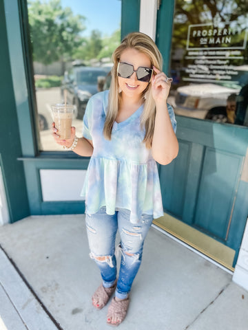WORTH THE WAIT TIE DYE PASTEL PEPLUM TOP-[option4]-The Lovely Lola Boutique-Womens-Clothes