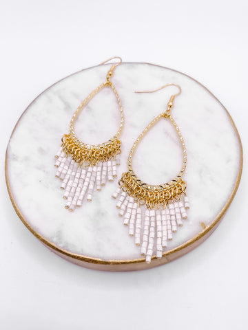 TRAVEL QUEEN BEADED TASSLE EARRINGS - IVORY-[option4]-The Lovely Lola Boutique-Womens-Clothes