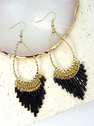 Travel Queen Beaded Tassel Earrings - Black-[option4]-The Lovely Lola Boutique-Womens-Clothes